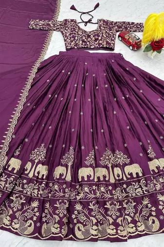 Deep Wine Designer Lehenga Choli with Heavy Embroidery Dupatta Set