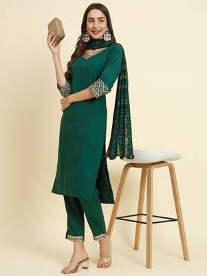 green fancy silk blend kurta set 2