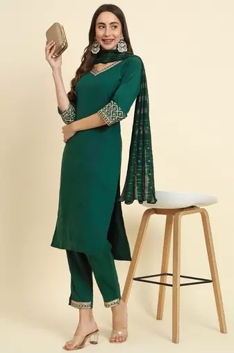 green fancy silk blend kurta set