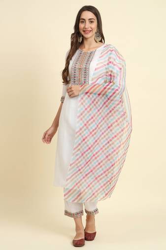 white fancy blended cotton kurta set