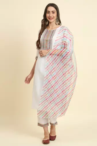 white fancy blended cotton kurta set