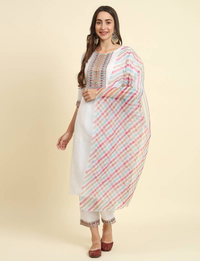 white fancy blended cotton kurta set