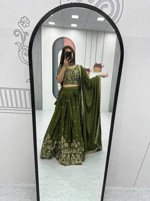 Green Designer Lehenga Choli with Heavy Embroidery Dupatta Set 1