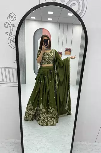 New Trendy Green Designer Lehenga Choli with Heavy Embroidery Dupatta Set