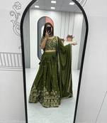 New Trendy Green Designer Lehenga Choli with Heavy Embroidery Dupatta Set