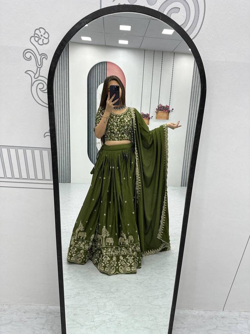 New Trendy Green Designer Lehenga Choli with Heavy Embroidery Dupatta Set