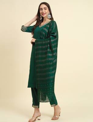 green fancy silk blend kurta set 3