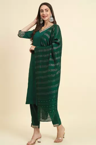 green fancy silk blend kurta set
