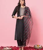 black fancy blended cotton kurta set
