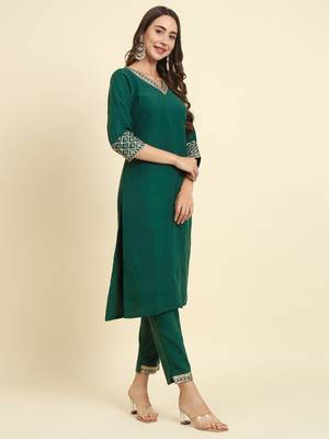 green fancy silk blend kurta set 4