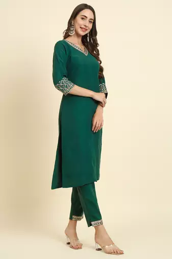 green fancy silk blend kurta set