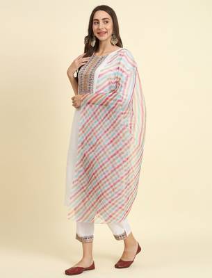 white fancy blended cotton kurta set 2