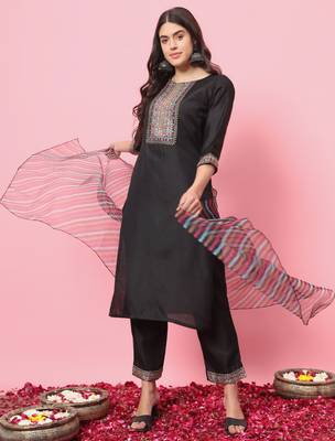 black fancy blended cotton kurta set 2