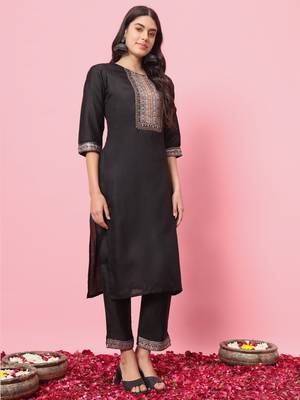 black fancy blended cotton kurta set 3