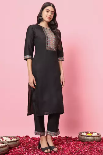 black fancy blended cotton kurta set