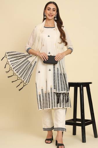 white fancy cotton silk kurta set