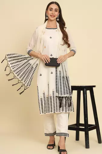 white fancy cotton silk kurta set