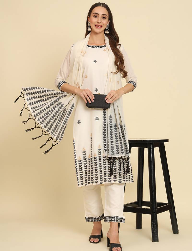 white fancy cotton silk kurta set