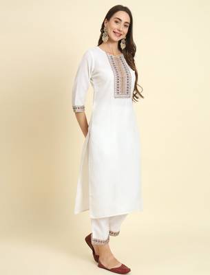 white fancy blended cotton kurta set 3