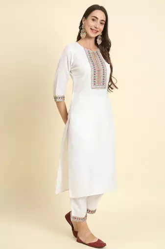 white fancy blended cotton kurta set