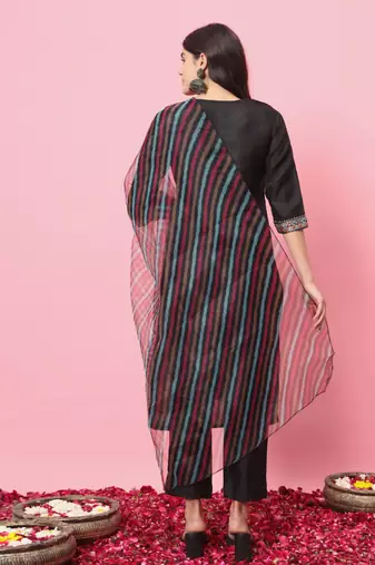 black fancy blended cotton kurta set