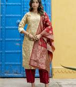 beige fancy cotton kurta set