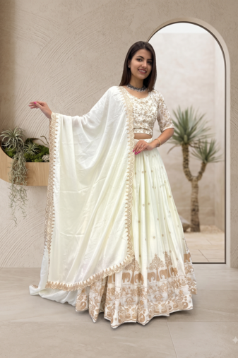 Beige Colour Lehenga Choli with Heavy Embroidery Dupatta Set
