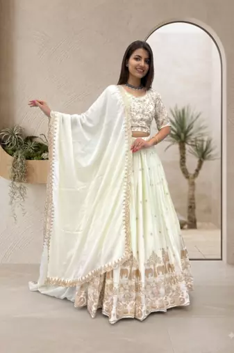 Beige Colour Lehenga Choli with Heavy Embroidery Dupatta Set