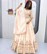 Beige Colour Designer Lehenga Choli with Heavy Embroidery Dupatta Set