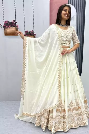 New Trendy Off White Designer Lehenga Choli with Heavy Embroidery Dupatta Set