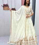 New Trendy Off White Designer Lehenga Choli with Heavy Embroidery Dupatta Set
