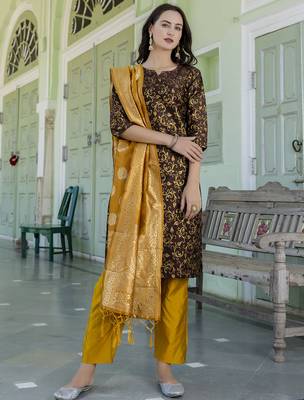 brown fancy cotton kurta set 2