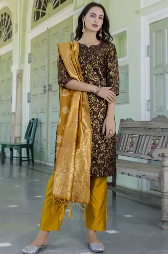 brown fancy cotton kurta set