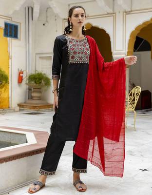 black fancy pure silk blend kurta set 1