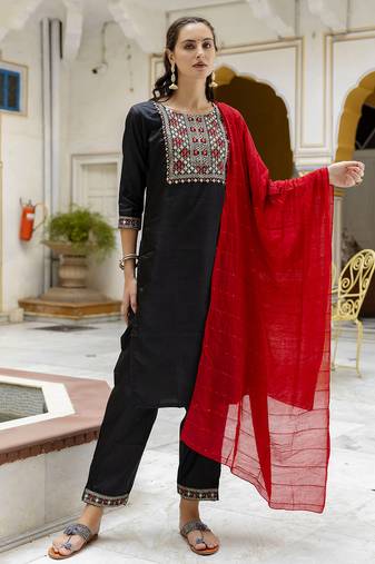 black fancy pure silk blend kurta set