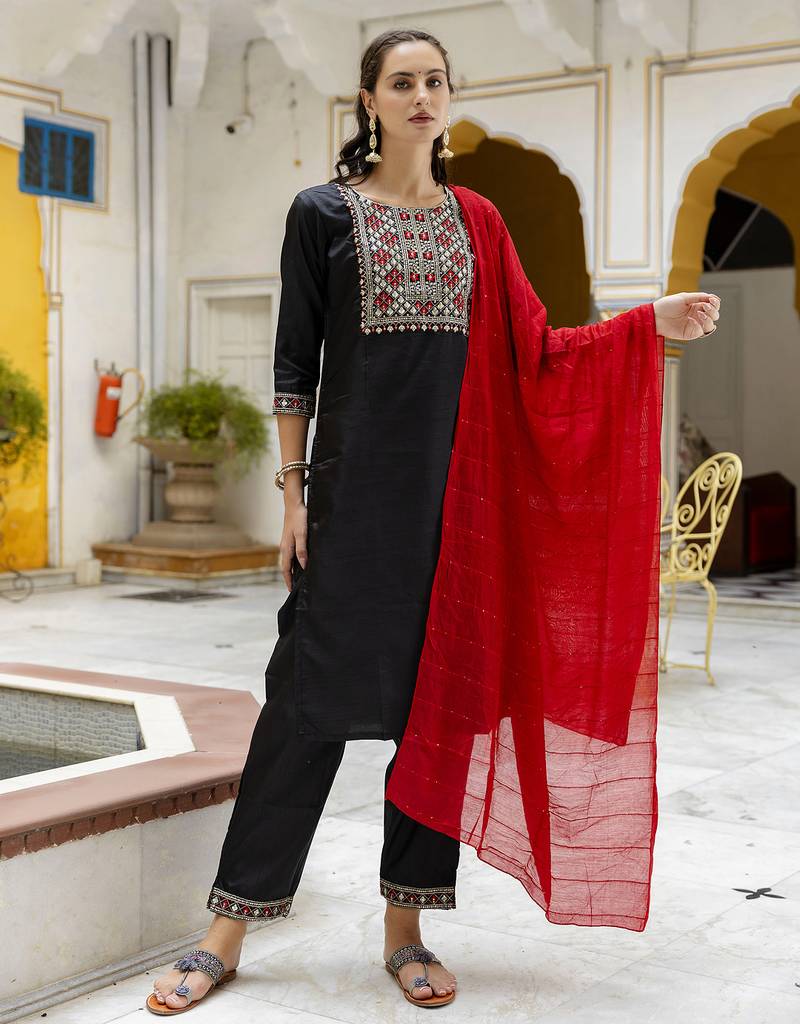 black fancy pure silk blend kurta set