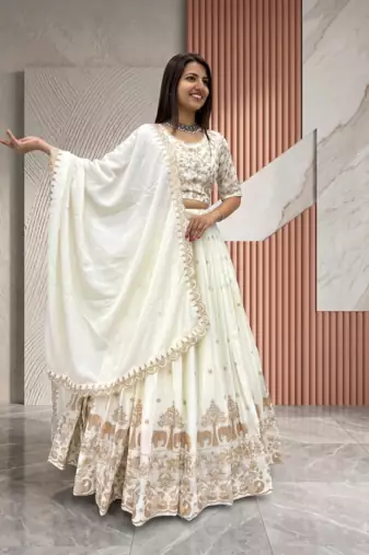 Beige Colour Lehenga Choli with Heavy Embroidery Dupatta Set