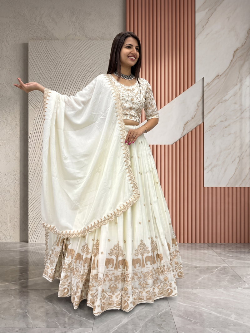 Beige Colour Lehenga Choli with Heavy Embroidery Dupatta Set