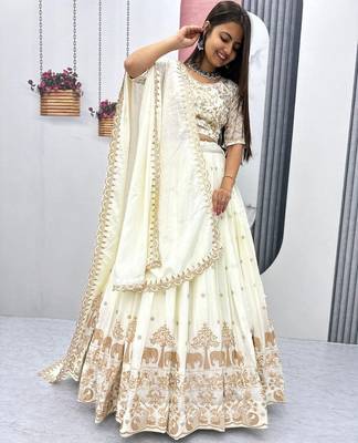 Off White Designer Lehenga Choli with Heavy Embroidery Dupatta Set 2