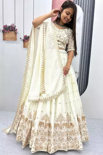 Off White Designer Lehenga Choli with Heavy Embroidery Dupatta Set