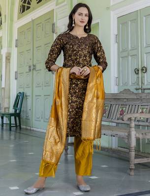 brown fancy cotton kurta set 3