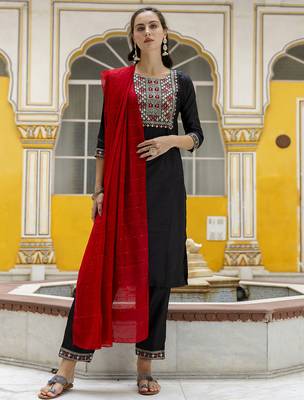 black fancy pure silk blend kurta set 2