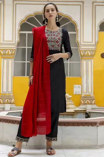 black fancy pure silk blend kurta set