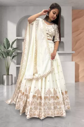 Beige Colour Lehenga Choli with Heavy Embroidery Dupatta Set
