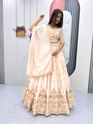 Beige Colour Designer Lehenga Choli with Heavy Embroidery Dupatta Set 3