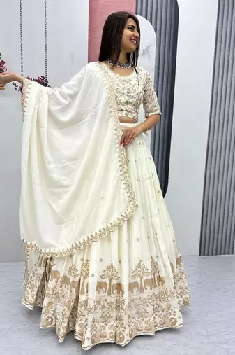 Off White Designer Lehenga Choli with Heavy Embroidery Dupatta Set