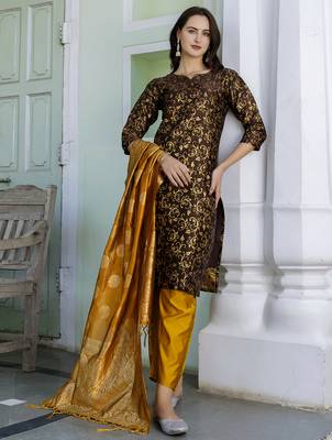 brown fancy cotton kurta set 4