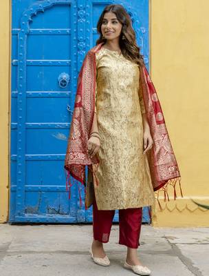 beige fancy cotton kurta set 3