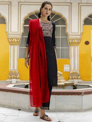 black fancy pure silk blend kurta set 3