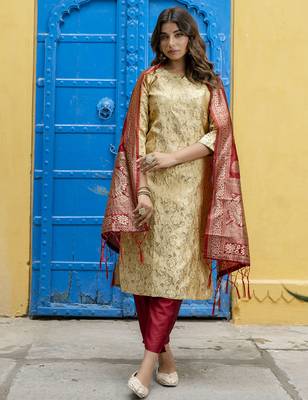 beige fancy cotton kurta set 4